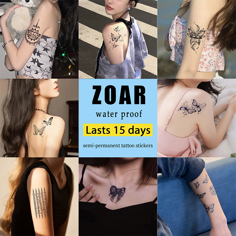 ZOAR พร้อมส่ง🚛O002 Magic tattooสติ๊กเกอร์รอยสักสมุนไพร กันน้ำ กันรอย ยาวนาน กึ่งถาวร แสดงสี เหมือนจร