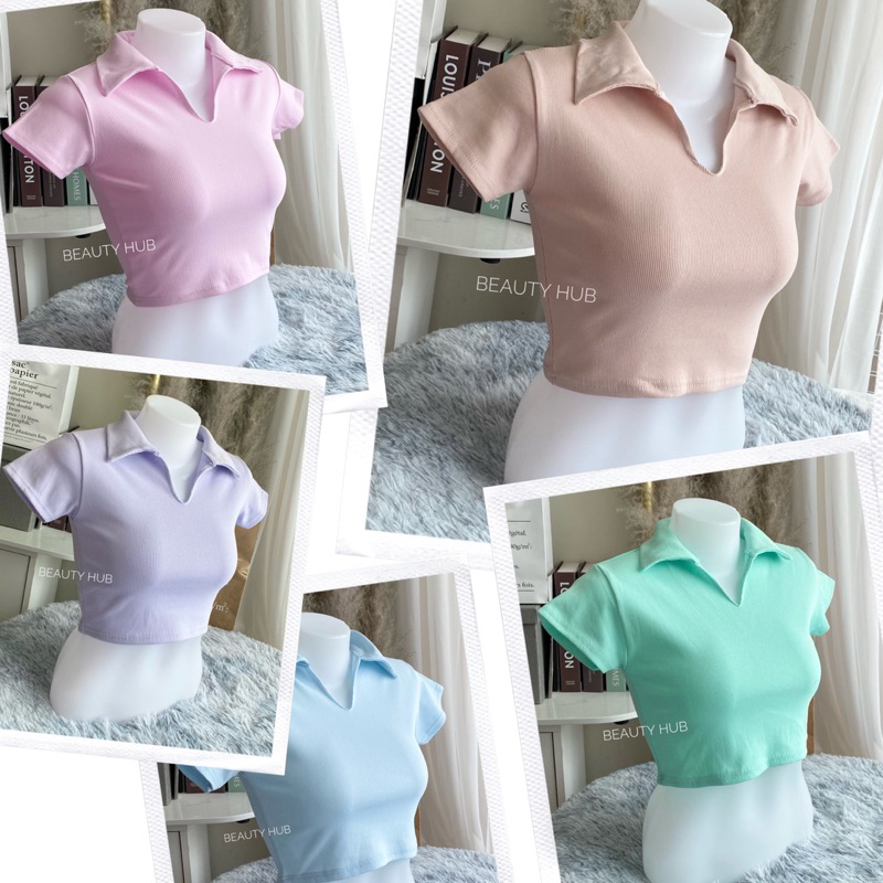 [083] เสื้อครอปคอปก แขนสั้น เอวลอย ทรงสวย สาวๆไม่ควรพลาด ฮิตสุดๆ❤️