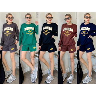 New Arrival !!!! Adidas Style Short Set  เซทเสื้อคอกลมแขนยาว ใส่ซกแขนและชายเสื้อ มาพร้อมกางเกงขาสั้น