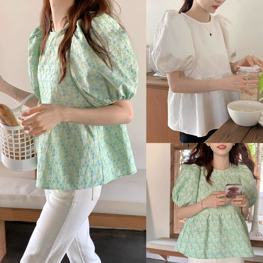 CTB3021เสื้อแขนสั้นตุ๊กตาคอกลม ดีเทลแขนพอง ผ้านิ่มยืดใส่สบายมาก ทรงสวยใส่แมทช์ลุคeverydayก็ได้ ลายดอก  free size