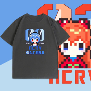 EVA NEON GENESIS EVANGELION pixel สไตล์เสื้อยืดแขนสั้นผู้ชายเสื้ออะนิเมะฤดูร้อน