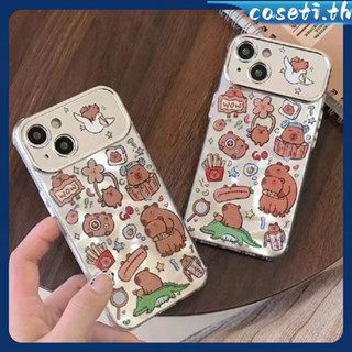 คูปองเคลม🎀เคสไอโ case for iphone 11 12 การ์ตูนคาปิบาร่าสุดน่ารักเต็มหน้าจอ เคส 14 13 12 11 pro max ชุบ เคสโทรศัพท์