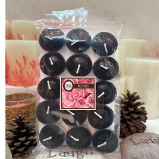 เทียนหอมทีไลท์ สีดำ กลิ่นกุหลาบ 15ชิ้น/แพ็ค Tealight Black Rose candles 15 pcs/pack