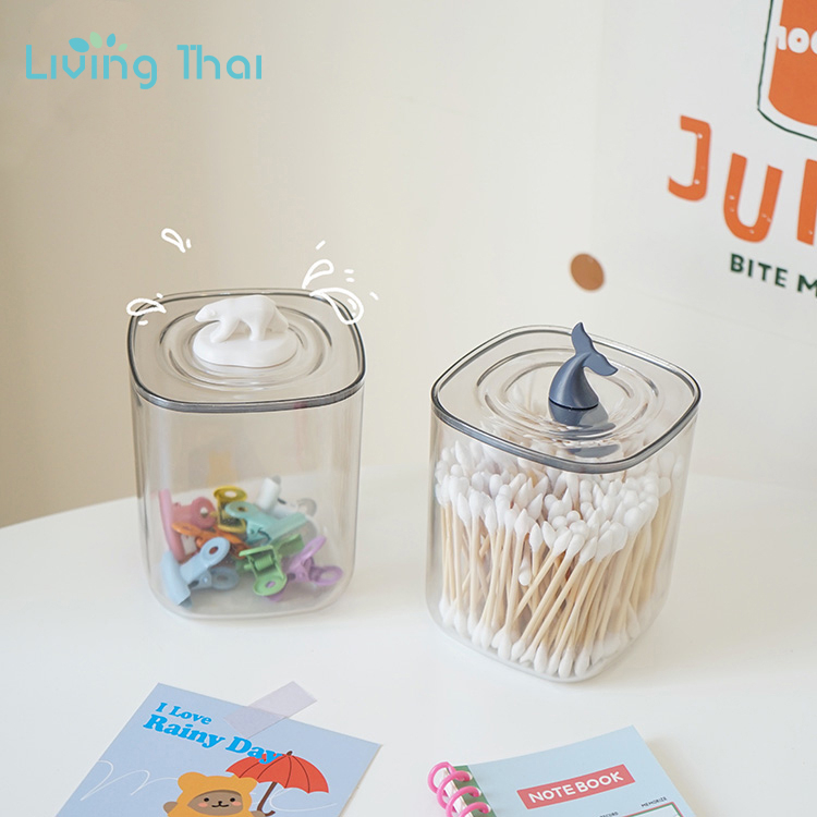 LivingThai กล่องใส่สำลี อะคริลิคเนื้อหนา มีฝาปิด กันฝุ่นได้