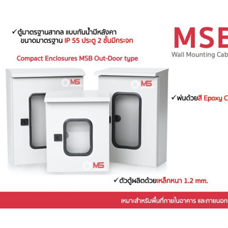 ตู้ไฟสวิทช์บอร์ด  MSB-2 ชั้นกระจก ฝาทึบ มีหลังคา กันน้ำกันฝุ่น (ประตูหน้ามีกระจกใส) รุ่น FT-MS-MSB-2