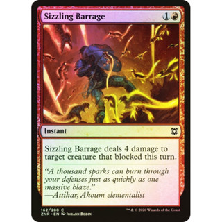 [MTG] Sizzling Barrage [ZNR] [RED] [COMMON] [FOIL] [ENG] (การ์ดเมจิค / Magic the Gathering)