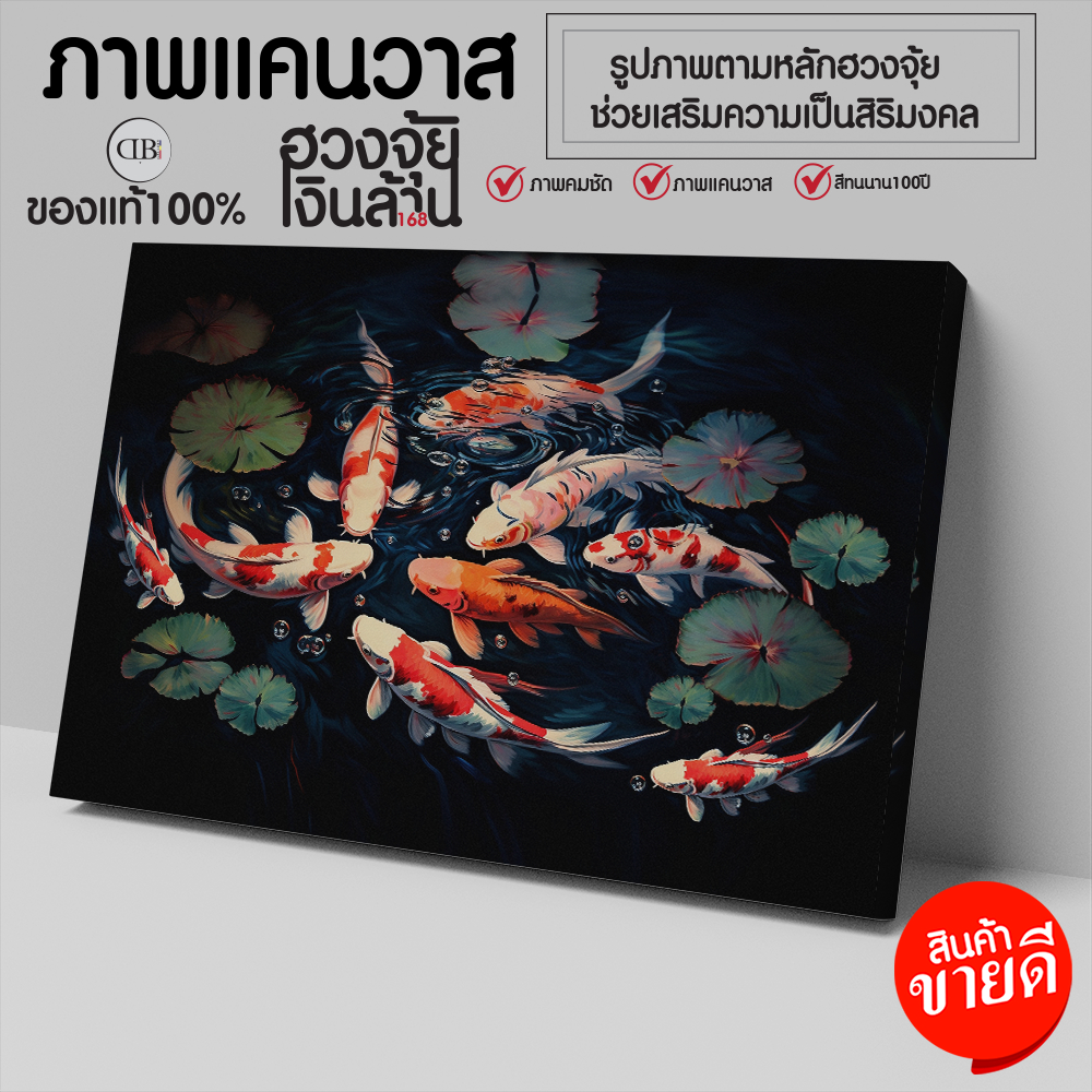 👍ภาพปลามงคลเรียกทรัพย์ ภาพความหมายดี มีเงินมีทอง  ภาพพิมพ์แคนวาส (จัดส่งจากไทย)😘Lucky fish, 8 fish