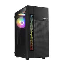 (VC2801G)VENUZ ATX Tempered Glass Gaming Case VC2801G with LED RGB Strip &amp; RGB Fan x 3 – Black