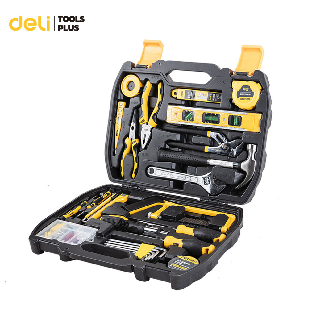 Deli เครื่องมือช่างครบชุด ชุดเครื่องมือช่างไฟฟ้า 112ชิ้น เหมาะสำหรับงานช่าง พกพาสะดวก Household Tool Set