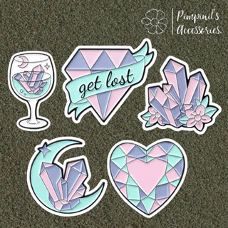 ʕ •ᴥ•ʔ ✿ พร้อมส่ง : เข็มกลัดเซ็ทอัญมณีสีชมพูพาสเทล | Pink Pastel Crystal Enamel Brooch Pin Set.