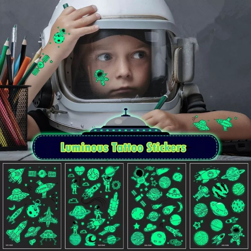 Tattooเรืองแสง นักบินอวกาศ แท็คทูลายนักบินอวกาศ NASA UFO เรืองแสง พร้อมส่ง Tattoooนักบินเรืองแสง แท็คทูกาตูน 1 แผ่น
