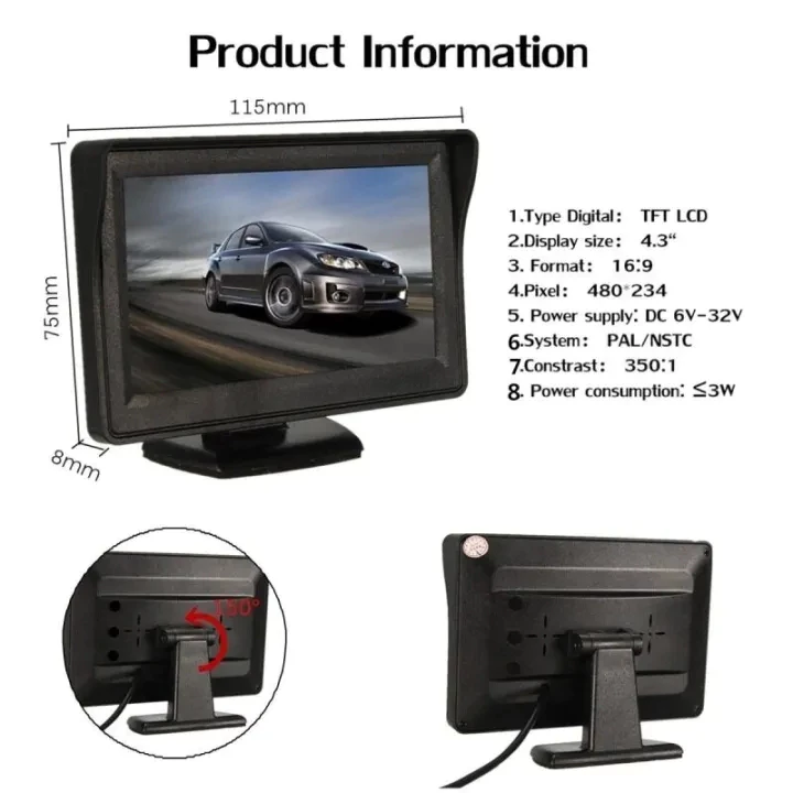 COD 4.3นิ้ว LCD HD จอมอนิเตอร์ติดรถยนต์พร้อมกล้องมองหลัง จอตั้งโต๊ะ CAMERA เป็นแบบตั้ง ติดคอนโซลหรือกระจกได้ thumbnail 7