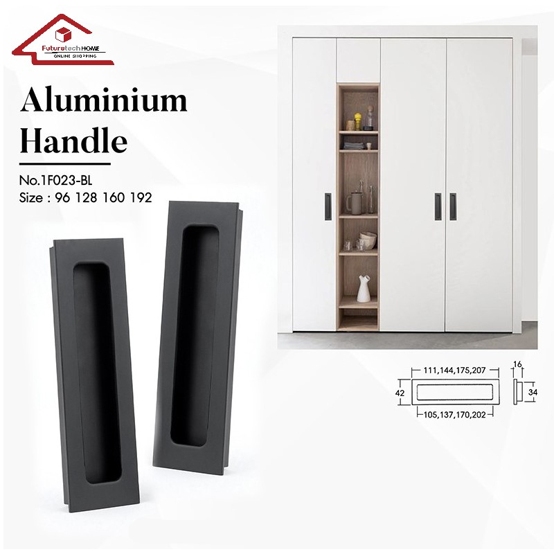 1F023 มือจับฝัง สแตนเลส, Futuretech มือจับฝังประตู สีดำ, มือจับบานเลื่อน ตู้เสื้อผ้า เฟอร์นิเจอร์