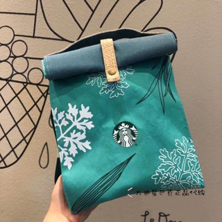 [พร้อมส่ง] กระเป๋าผ้าสะพายได้ starbuck สีเขียว