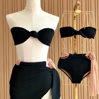 Kawachi - Bow Swimsuit ( black ) ชุดว่ายน้ำ บิกินี่