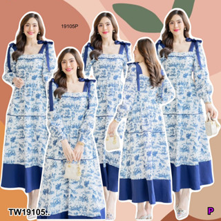 👗Pfashion [ส่งไวมาก🚛] P19105 Maxi เดรสยาวพิมลายแขนยาว ..