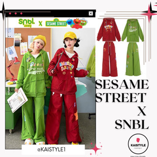 SESAME STREET x SNBL ชุดเซ็ตคู่ Elmo Oscar เสื้อวอร์มกางเกงวอร์ม hoodie sweatpants casual two-piece set