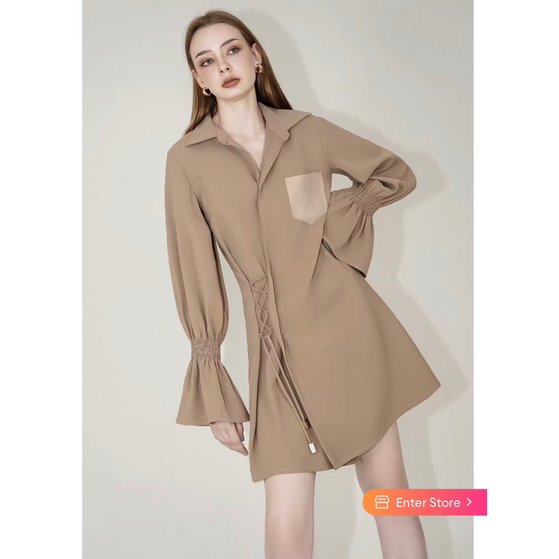 ส่งต่อ👉🏻Wacay Janice Dress เดรส กระเป๋าหนัง Size M🤎
