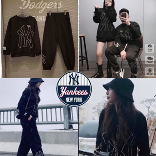 MLB NY SET UNISEX 🏈ชุดเซท MLB เสื้อแขนยาว + กางเกงขายาว Jogger 🖤🤍