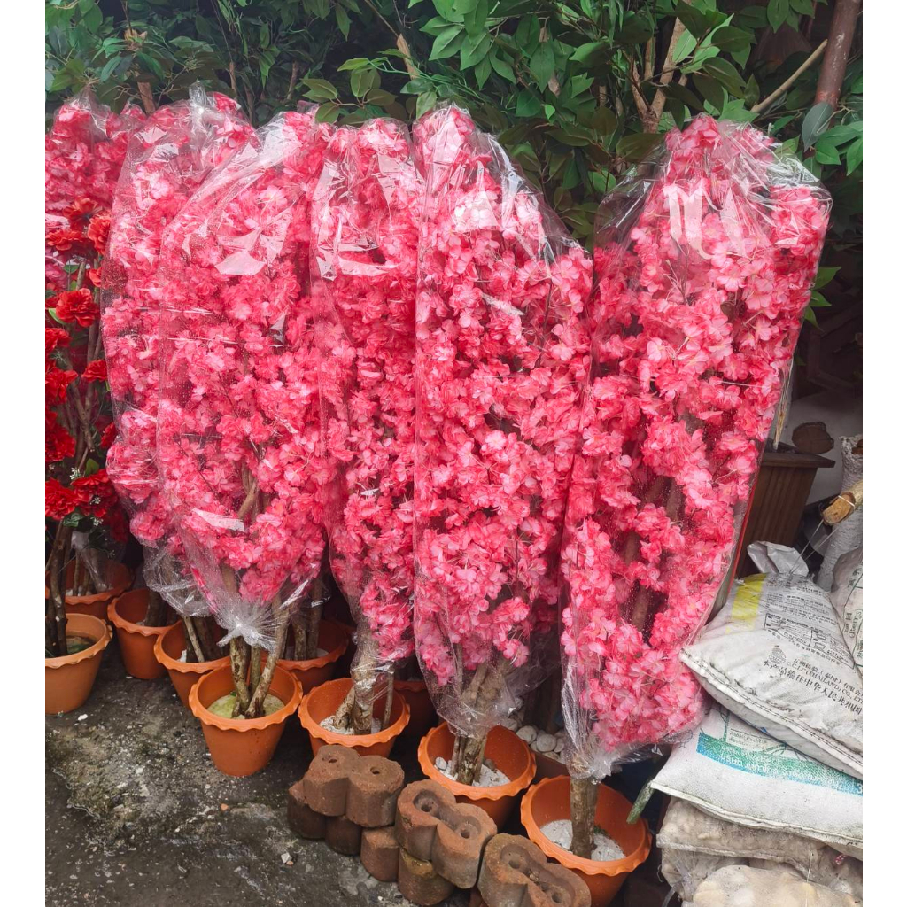 ต้นซากุระปลอม+ลำต้นไม้จริง💕 ความสูง 150 ซม.  ดอกซากุระสีชมพูตกแต่งบ้าน ตกแต่งร้านอาหาร