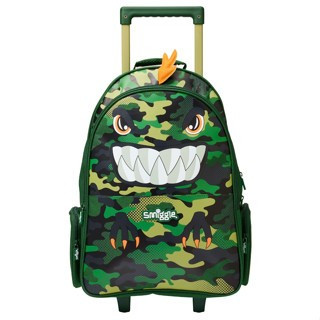 Smiggle Trolley Backpack With Light Up Wheels กระเป๋าล้อลากสมิกเกอร์  ลาย ล้อลาก-Dino เขียวขนาด 18” พร้อมส่งในไทย