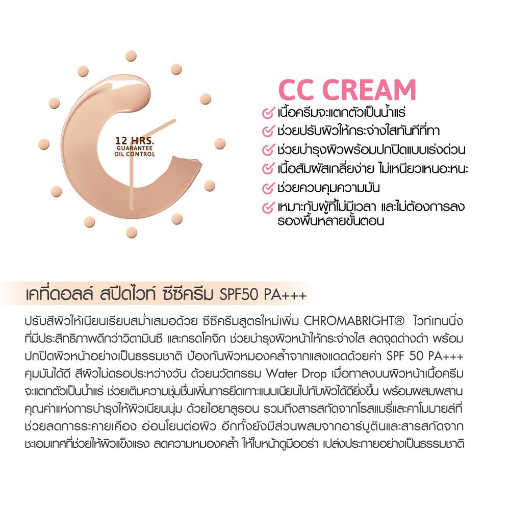 รองพื้น ซีซีครีมผิวใส เคที่ดอลล์ สปีดไวท์ Cathy Doll รูปที่ 8