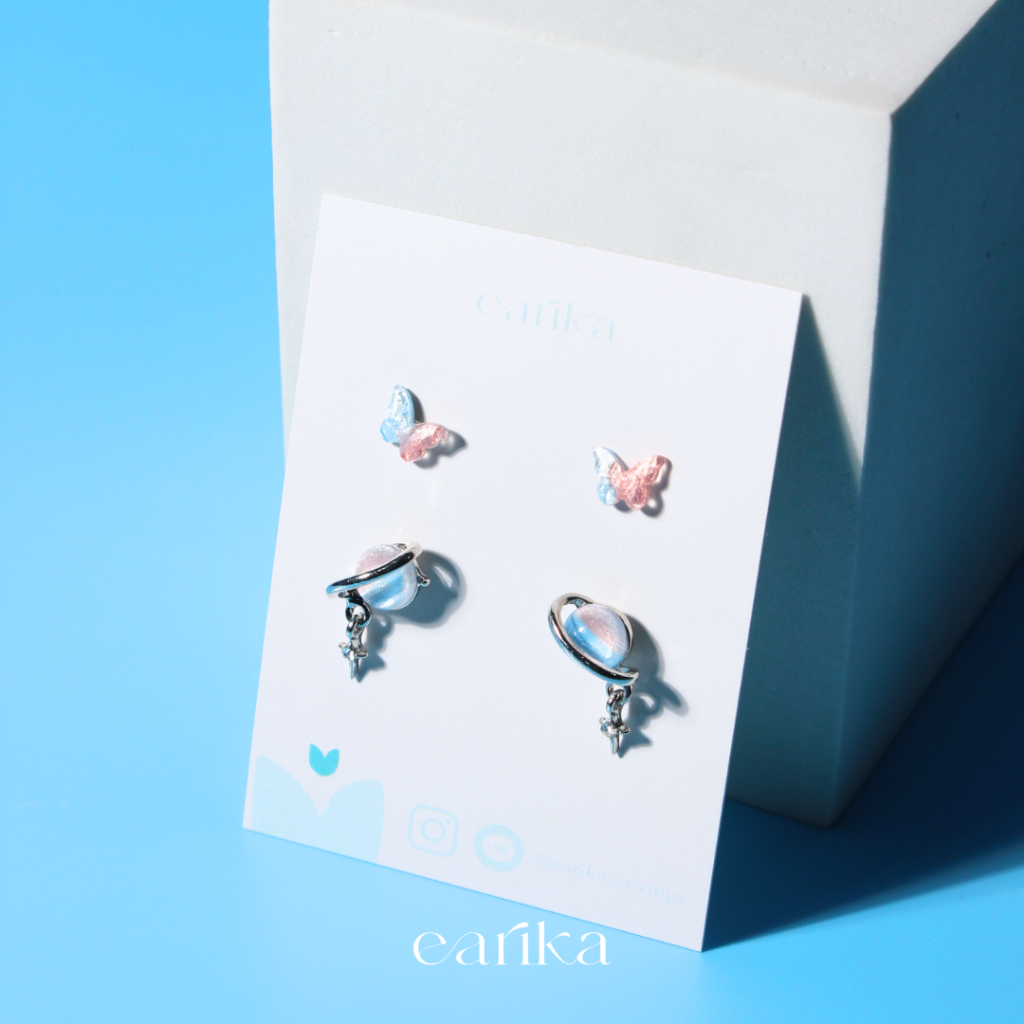 earika.earrings - butterfly nebula set เซ็ตต่างหูผีเสื้อล่องลอยไปอวกาศ ก้านเงินแท้ชุบทองคำขาว เหมาะส