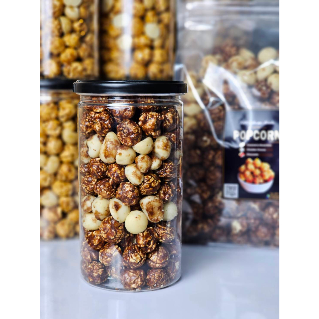 Popcorn Chocolate with MACADAMIA [กระปุก 800ml] ป๊อบคอร์นรสชอคโกแลต ใส่ถั่วพิเศษแมคคาเดเมียล้วน กรอบๆ มันๆ นัวๆ ฟูเต็มๆค