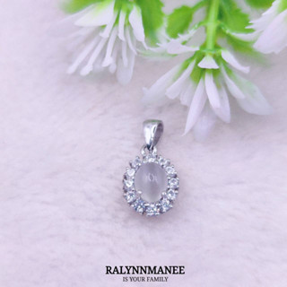 J6401 จี้พลอยมูนสโตนแท้ ( Moonstone ) ตัวเรือนเงินแท้ 925 ชุบทองคำขาว