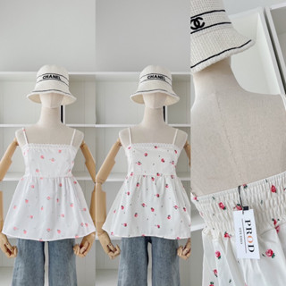 เสื้อสายเดี่ยวแต่งลูกไม้สม็อคหลัง Prod Studio
