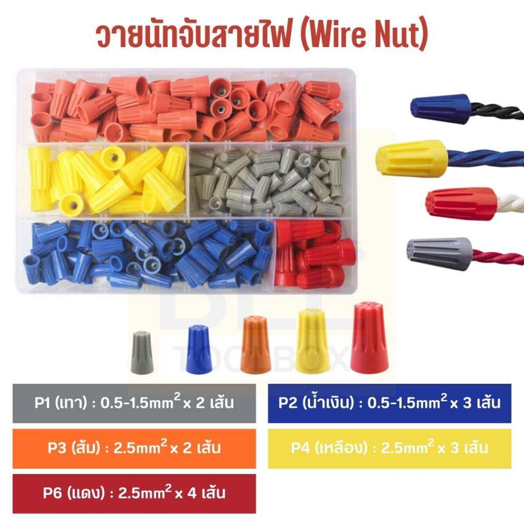 [50ชิ้น] วายนัท สายนัทแบบมีสปริง จับสายไฟ เชื่อมสายไฟ P1/P2/P3/P4/P6 สำหรับใช้เป็นหุ้มสายไฟป้องกันไฟฟ้าลัดวงจร