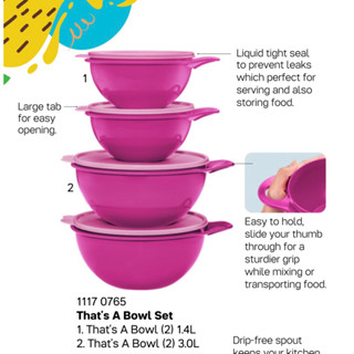 Tupperware รุ่น That a bowl ขนาด 1.4 lit และ 3 lit ออกแบบสวยงาม น่าใช้ พร้อมสีสันสดใสมากๆ