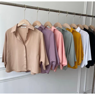 เสื้อครอปเชิ้ตผ้าสปัน เนื้อผ้านุ่มใส่สบายมาก Size อก 42 พร้อมส่ง