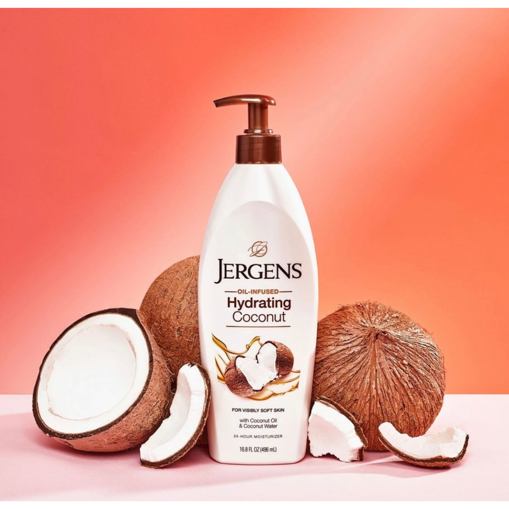 กลิ่นหอมมาก Jergens Hydrating Coconut Dry Skin Moisturiser 496ml. เจอร์เกนส์ โคโคนัท ไฮเดรทติ่งโลชั่
