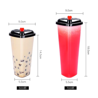 แก้วทรง หัวใจ【1แถว25ใบ】 เนื้อPPใส พร้อมฝาปิดมีจุกหัวใจ เป็นแก้วทรงสูง มีขนาด 16oz500ml.22oz700ml.