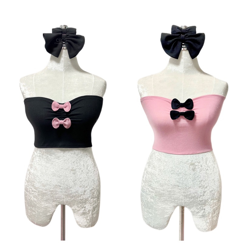 Lily Bow เกาะอกแต่งโบว์+กระโปรง CPCS111 Cherrypinkcloset สาวอวบ45-100kg.