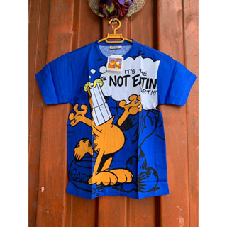 เสื้อยืด Garfield ใหม้แท้ สีน้ำเงิน