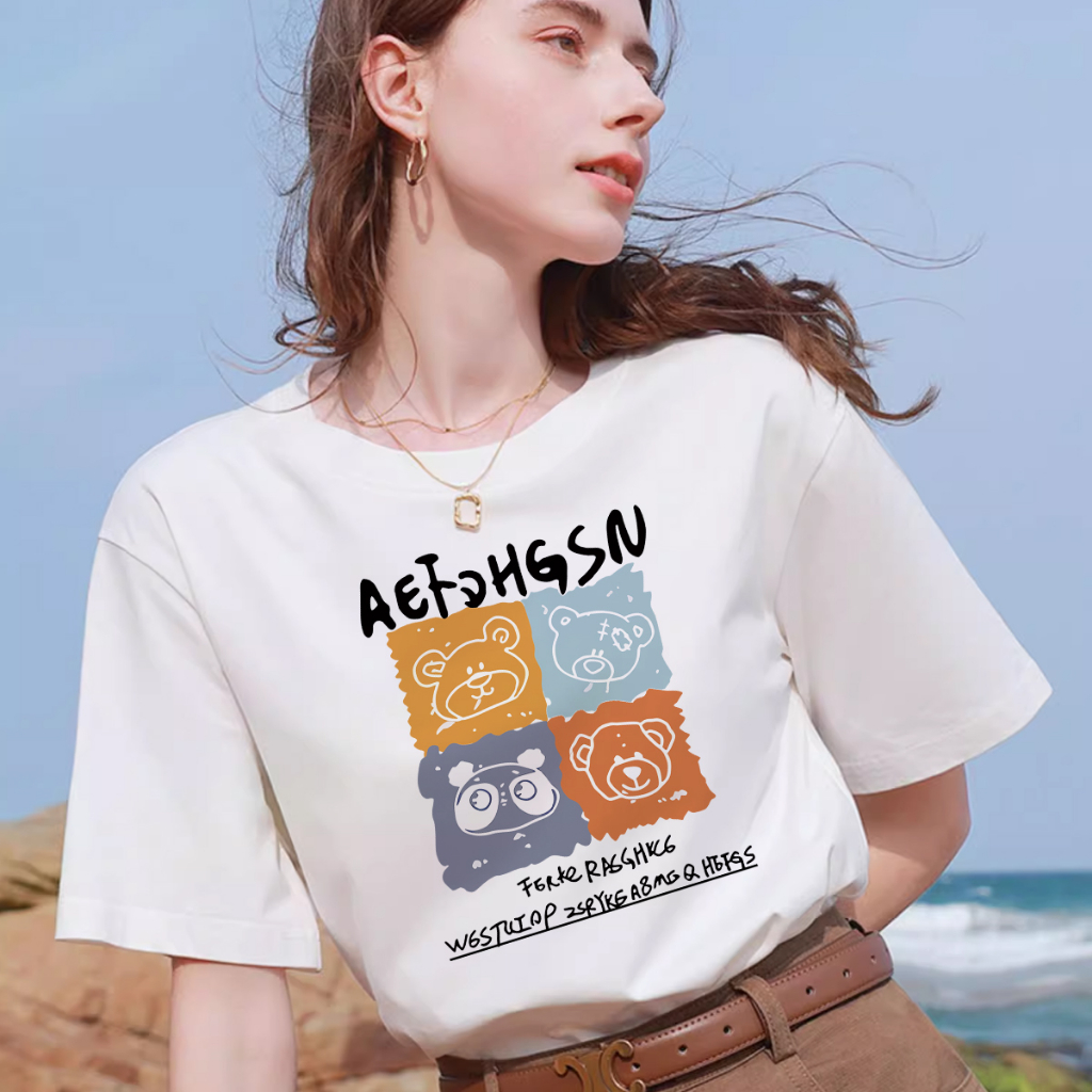 D462(พร้อมส่ง）เสื้อยืดแขนสั้ง สำหรับชายและหญิง.ลายแฟชั่งนานาชาติ ใส่เทียวออกกำลังกายได