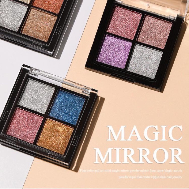 พร้อมส่ง ผงกระจกสำหรับขัดเล็บ แบบพาเลท 4 ช่อง 1 พาเลทมีให้เลือก4ช่อง 4 สี ผงขัดเล็บ มีให้เลือกทั้งหมด 18 Collection