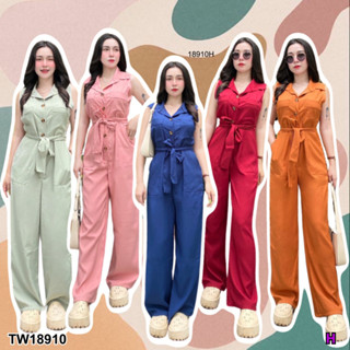 TwinsShopVip💗พร้อมส่ง TW18910 Jumpsuit จั้มสูทแขนกุด ขายาว + สายผูกเอว