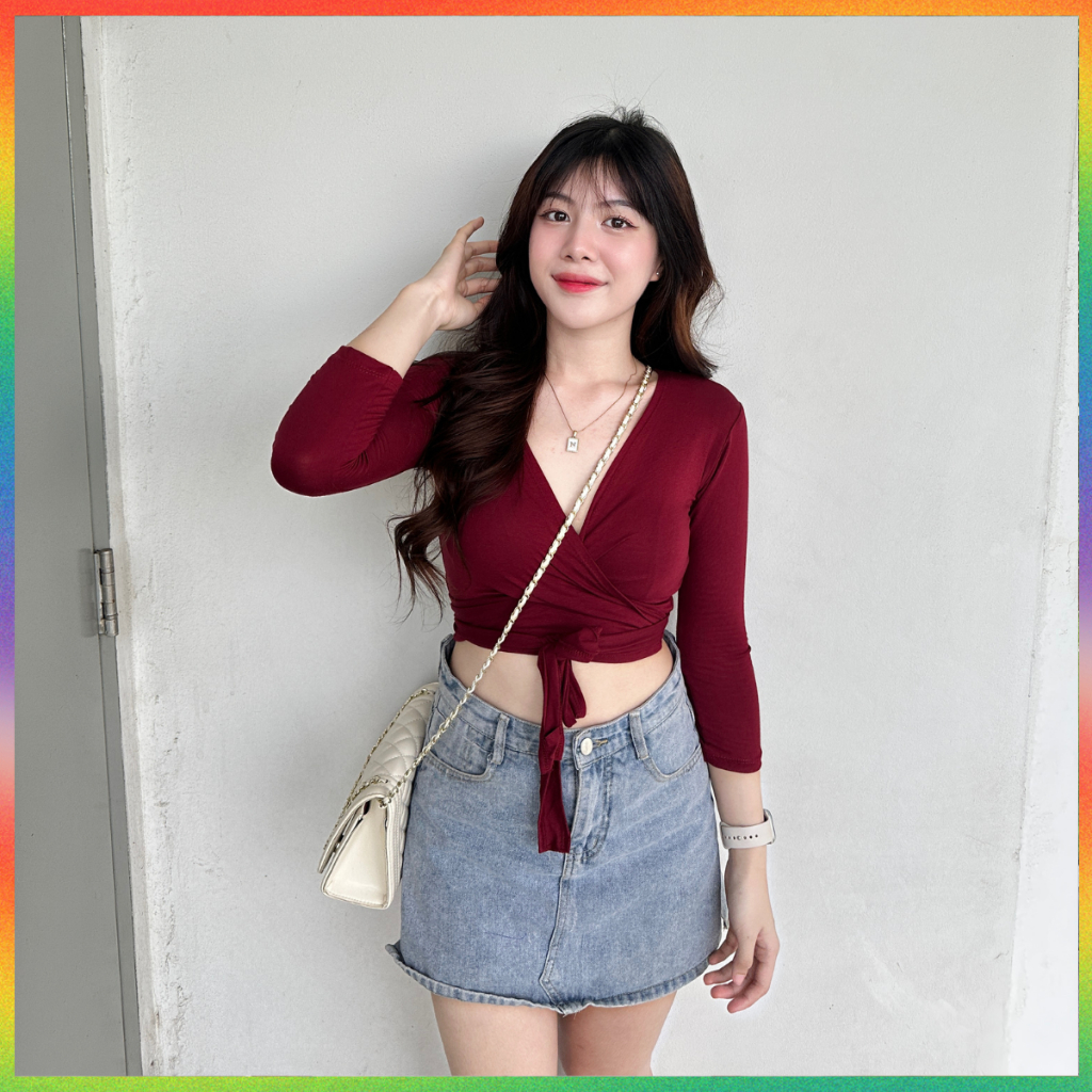 🌈MesubShop🌈เสื้อครอป แต่งเชือกผูกเอว ผ้าเรย่อนยืดเยอะมาก 🧀 ทรงดีมาก ผ้ายืดตามตัว รุ่นนี้คือต้องมี  รุ่น DJ N101B