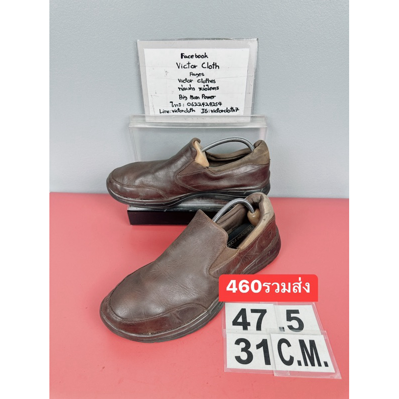 รองเท้าหนังแท้ Skechers Sz.13us47eu31cm ทรงสวม สีน้ำตาล InsoleแบบMemory Foam นุ่มเท้า