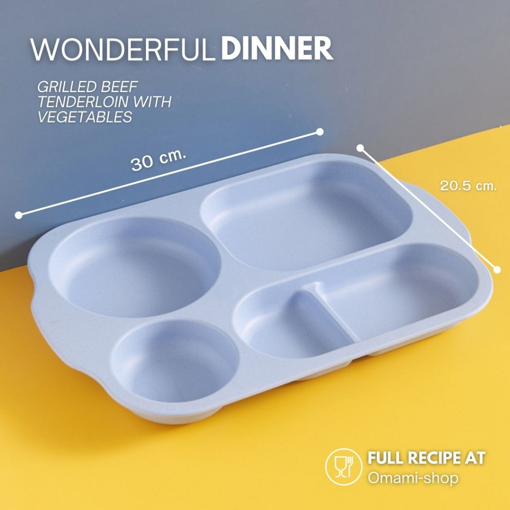 ชุดจานข้าว พลาสติกฟางข้าวสาลี มี4สี ชุดถาดหลุมอาหาร เป็นมิตรกับสิ่งแวดล้อม ถ้วย จาน ชาม จานหลุม - รูปที่ 4