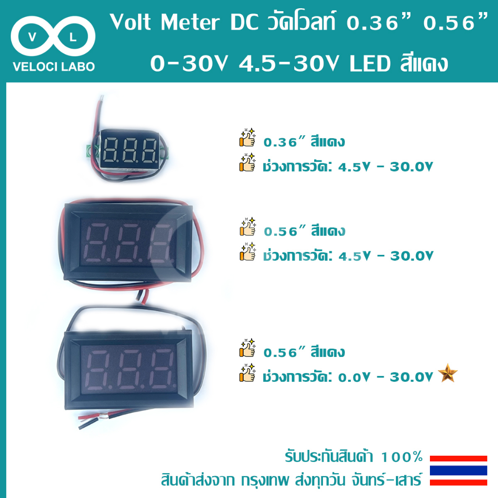 Volt Meter DC วัดโวลท์ 0.36 0.56 0-30V 4.5-30V LED สีแดง