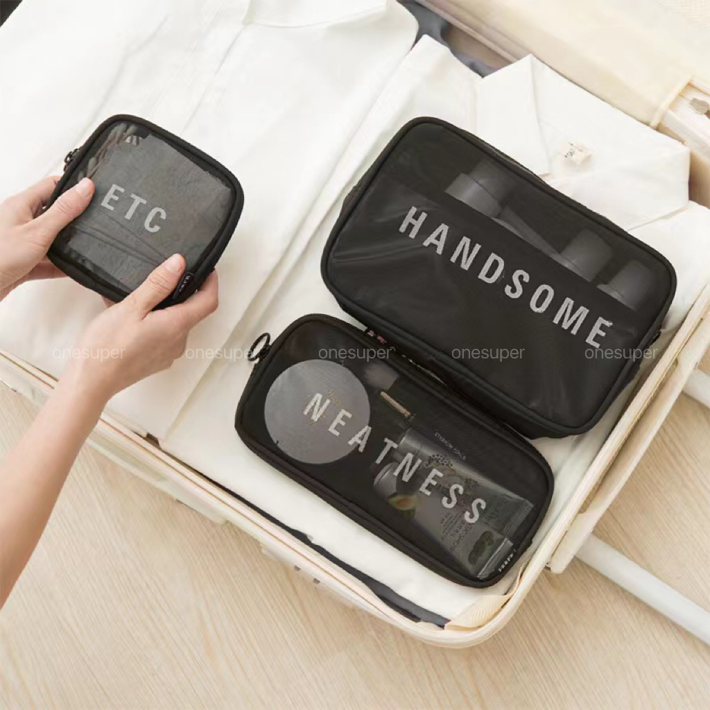 กระเป๋าผ้าตาข่าย กระเป๋าเครื่องสำอางค์ cosmetic bag ความจุสูง onesuper