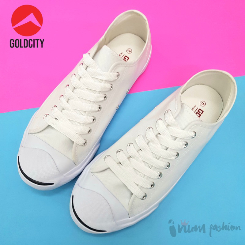 NFshoes รองเท้าผ้าใบทรงแจ็ค คอนเวิสแจ็ค หัวยิ้ม ยี่ห้อ Goldcity  37-45 ผ้าใบทำงาน นักเรียนนักศึกษา