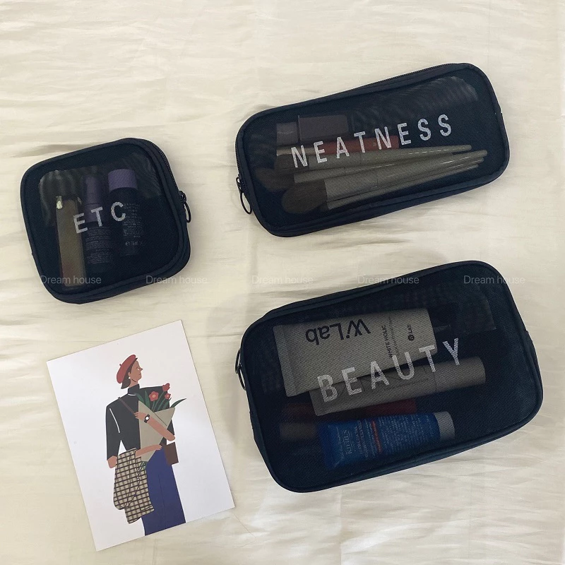 [🇹🇭จัดส่งวันนี้]กระเป๋าเครื่องสำอางค์ ความจุสูง เครื่องสำอางกระเป๋า Wash Bag แบบพกพา ผ้าตาข่าย