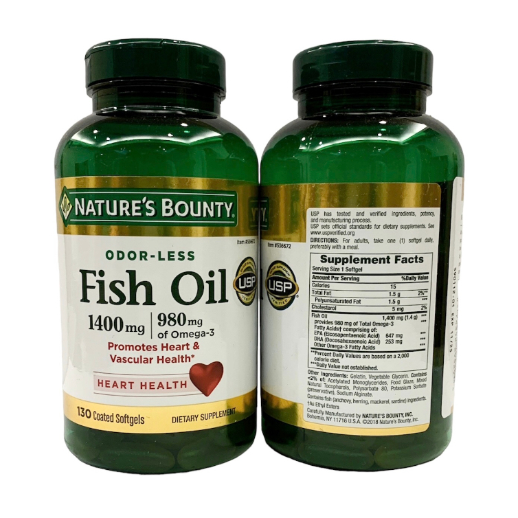 🔥🔥Exp.10/2026 Nature's Bounty Fish Oil 1400 mg 130 เม็ด