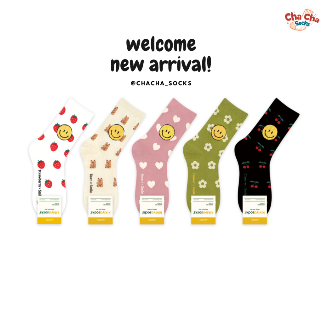 [พิมพ์โค้ด CHAC11 ซื้อ 300.- ลด 60.-] Chacha socks - ถุงเท้าข้อยาว Kitsch Smile แบรนด์ kikiya socks ถุงเท้าเกาหลี