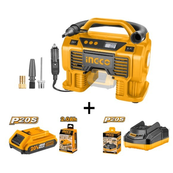(ถูกสุด) INGCO ปั๊มลมมินิไร้สาย 20V CACLI2002 (รวมแบต2แอมป์+ที่ชาร์จ) (เครื่องเปล่า) ปั้มลมไร้สาย ปั้มลม ประกัน 2+2 ปี